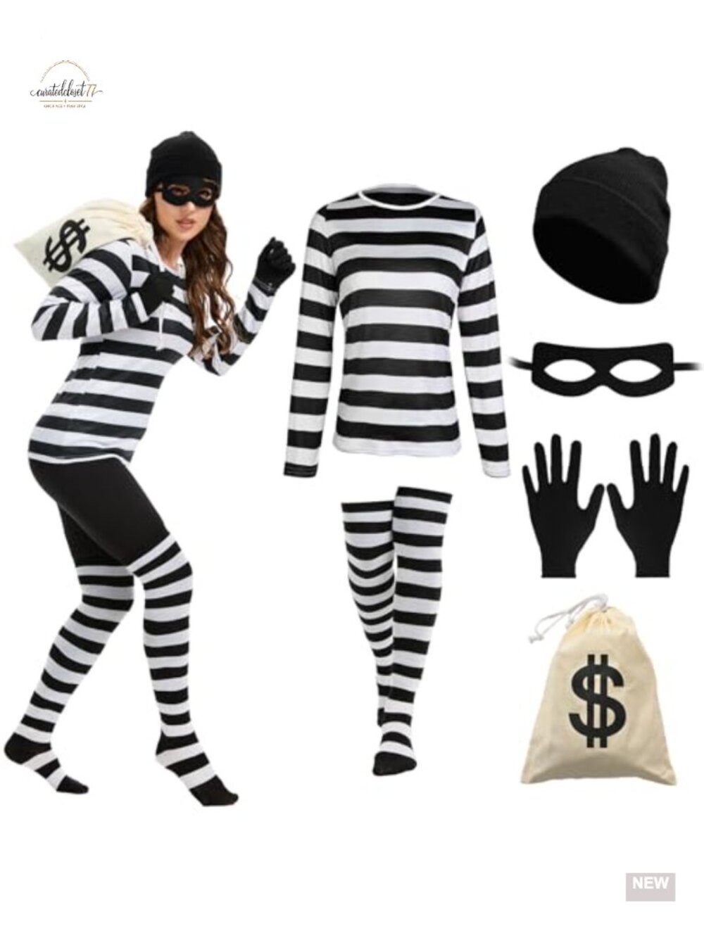 Women's Robber Costume Set 6-Piece Halloween Cosplay Thief Outfit